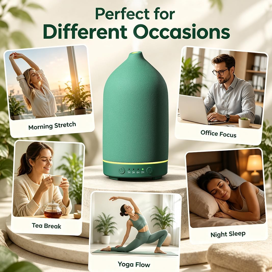 Gooamp 200ML Ceramic Essential Oil Diffuser for Home - Ultrasonic Aromatherapy Diffuser Humidifier with 7 Color LED Lights, Auto Shut-Off, 3 Timers for Bedroom, Office, Yoga, Black