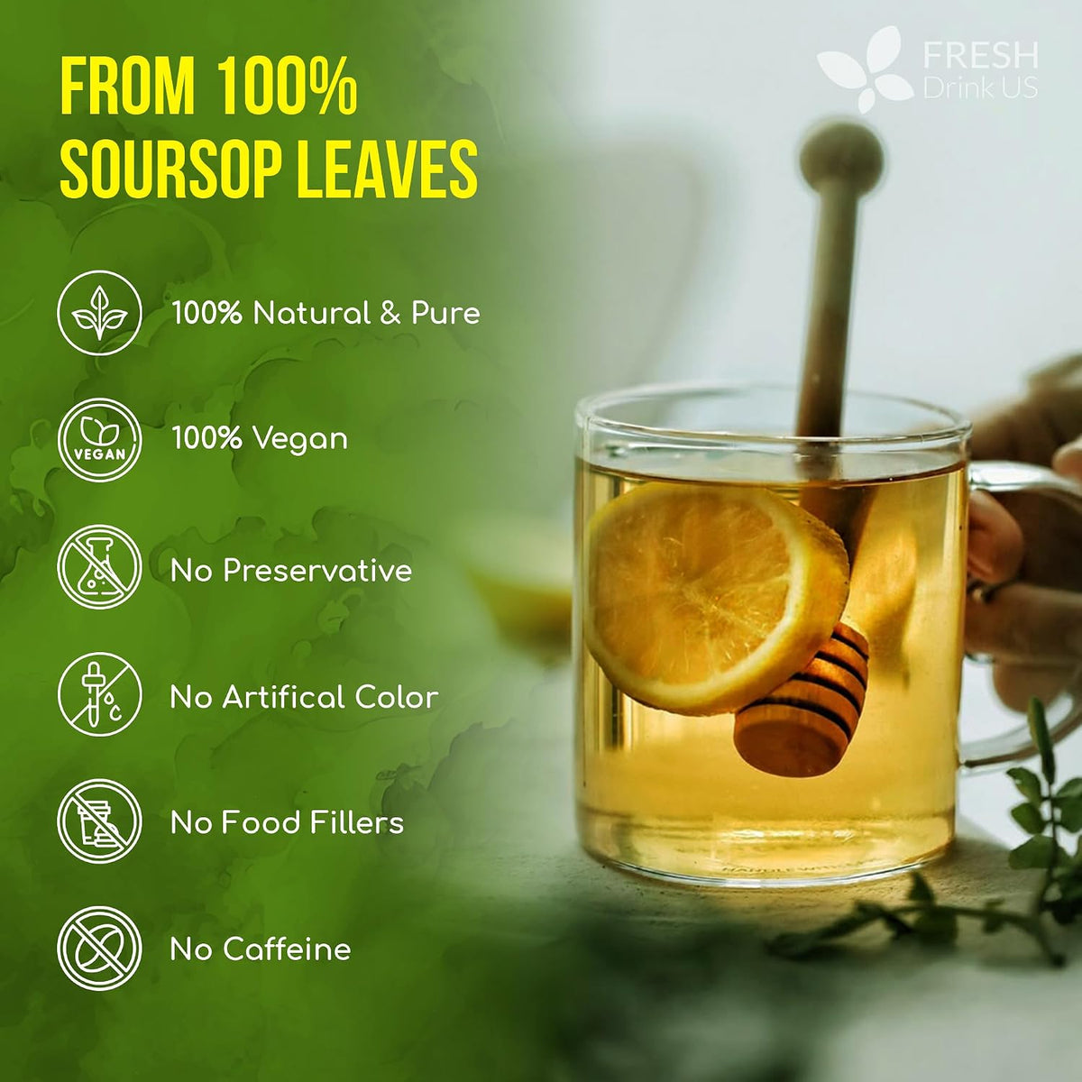 FreshDrinkUS, Premium Soursop Leaf Tea, 60 Count, Pure, Caffeine Free