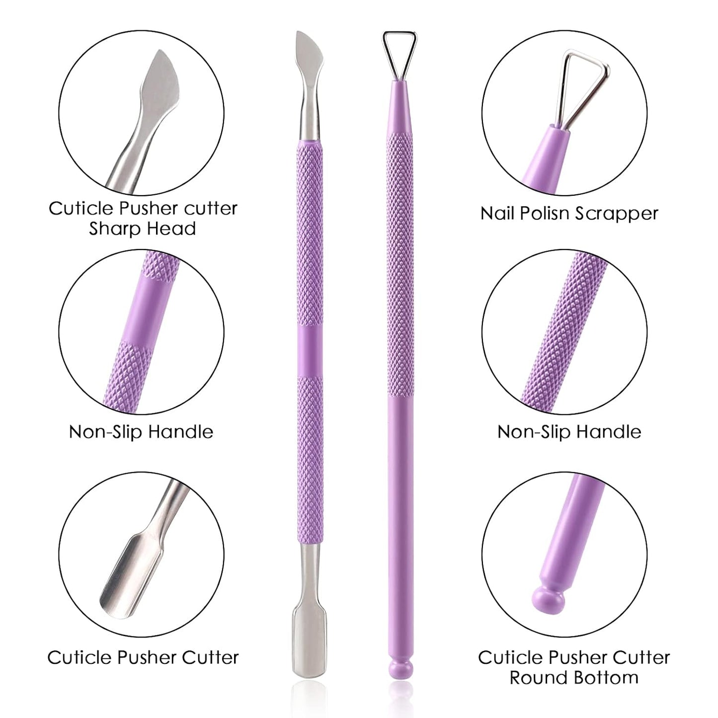 YINYIN Cuticle Trimmer with Cuticle Pusher and Cutter, Professional Stainless Steel Nippers, Cutter Clippers, Cuticle Remover, Pedicure Manicure Tools for Fingernails and Toenails, Sliver