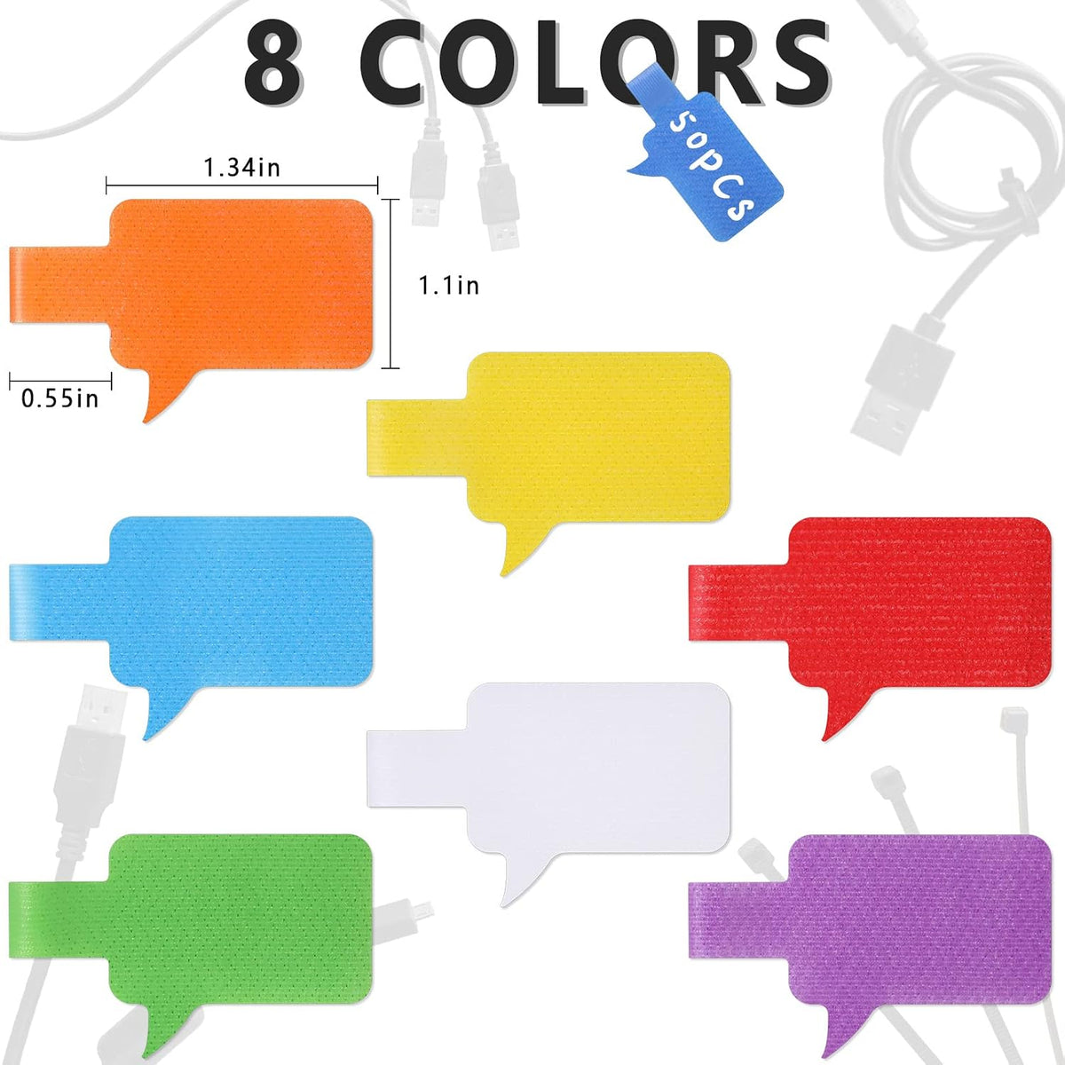 Outus 50 Pcs Cable Labels Multi Color with Writable Surface, Classic Style