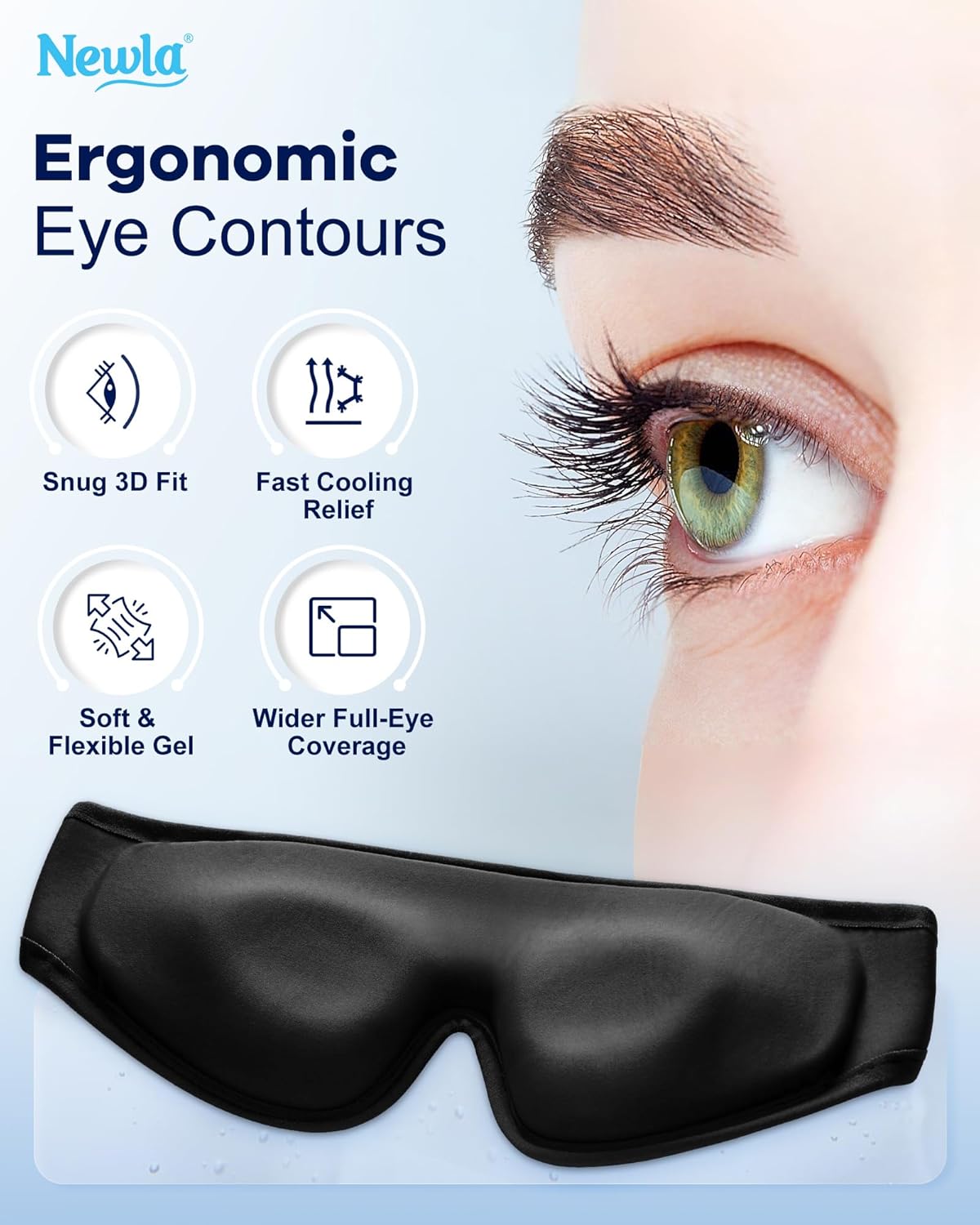 Cooling Gel Eye Mask for Puffy Eyes, Larger Full-Eye Cold Compress for Swelling, Ice-Cold Gel Therapy, Forehead & Upper Cheek Cooling Relief, Reusable Ice Pack for Eyes, FSA Eligible HSA, Black