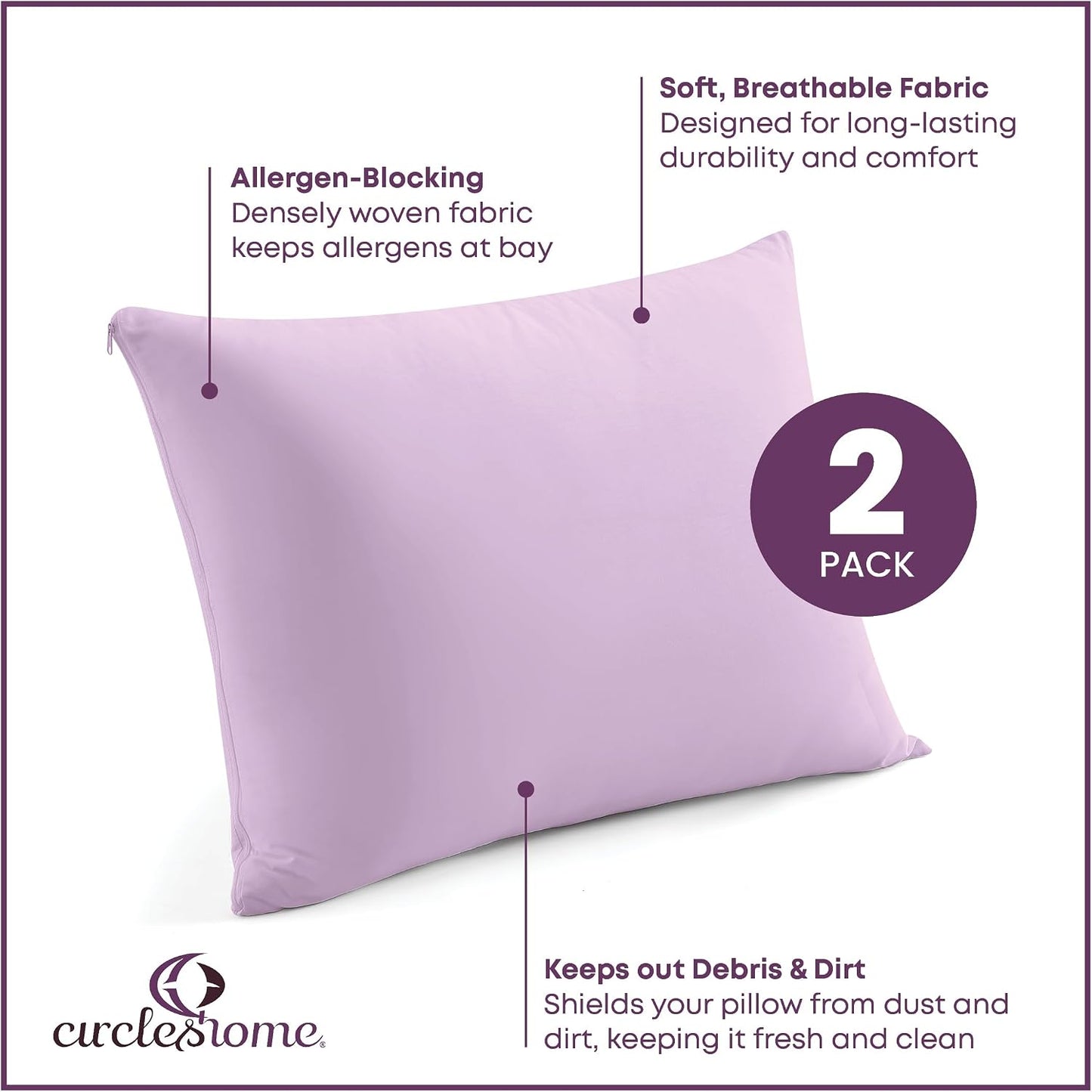 CirclesHome Pillow Protectors 4 Pack Standard Zippered - 100% Cotton Breathable Pillowcases - Protects Pillows from Dirt, Dust and Debri (Standard - Set of 4 - 20x26)