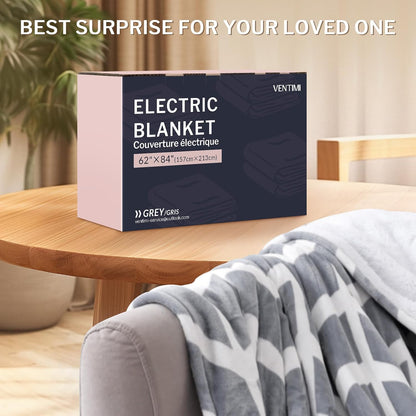 VENTIMI Electric Blanket Heated Throw, 50" x 60" Heated Blanket with 5 Heat Levels & 3 Hours Auto Off, Fast Heating Blankets with ETL & FCC Certification, Grey