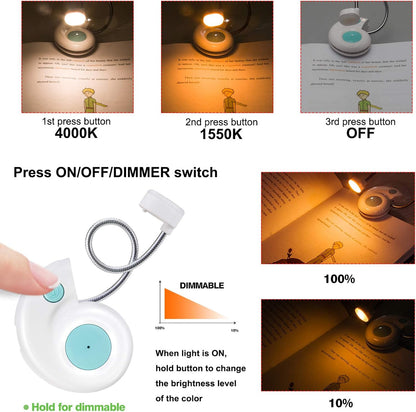 Kids Rechargeable Book Light, Clip on Reading Light for Kid, Kids Reading Lights, Amber Book Light for Reading in Bed, 2 Lighting Modes, Blue Light Blocking, Bookmark Light for Bookworms-Pink