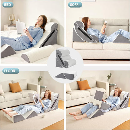 Yojoker 6pcs Orthopedic Bed Wedge Pillow Set for Sleeping, Post Surgery Foam for Body, Back and Leg Pain Relief Comfortable & Adjustable Support Pillows-Anti Snoring, Heartburn