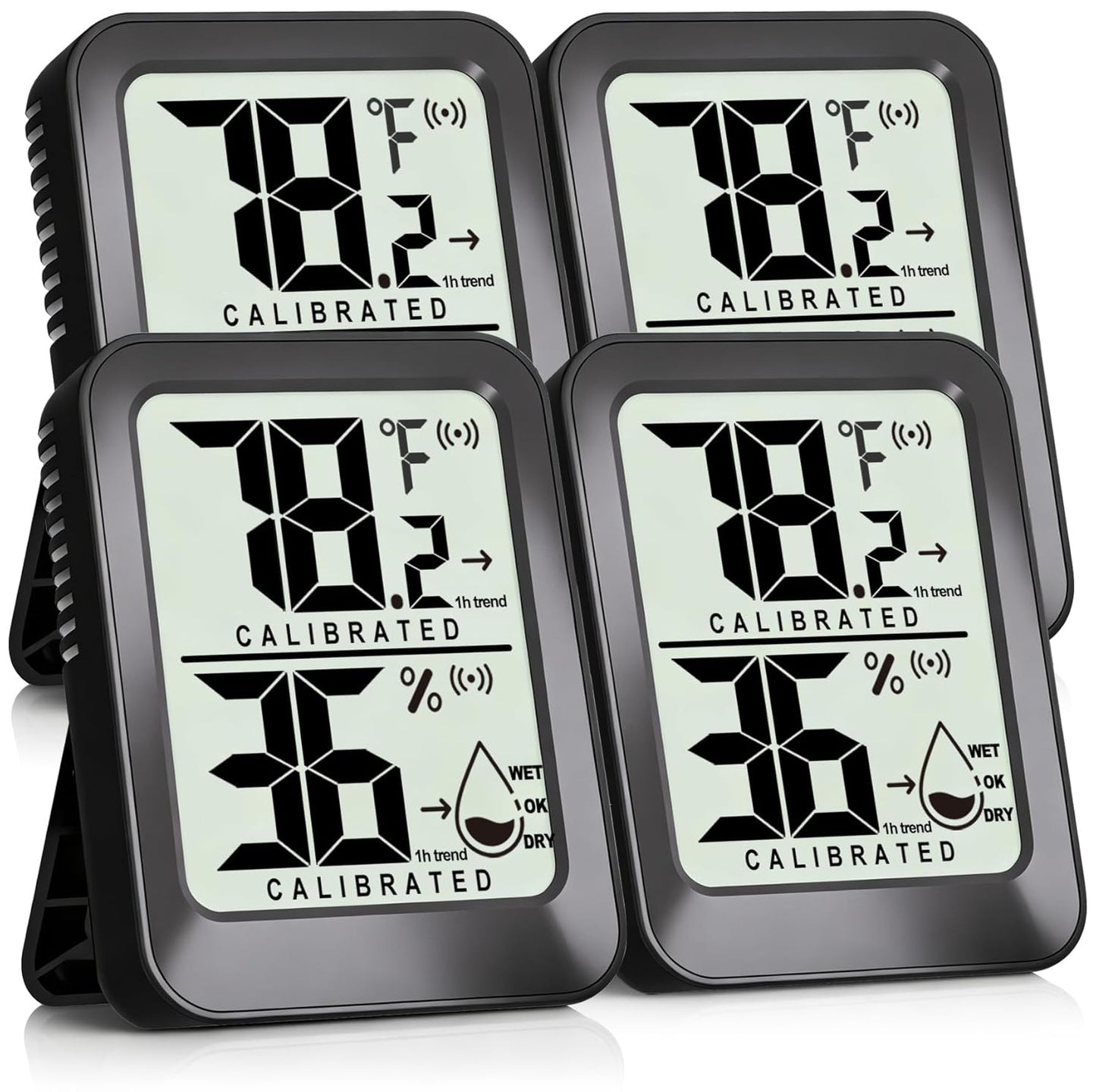 Antonki 4 Pack Mini Room Thermometer Hygrometer Indoor Temperaure and Humidity Monitor Gauge Meter for Home, Baby Room, Office, Incubator, Greenhouse, Reptile - Battery Included - Black