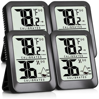 Antonki 4 Pack Mini Room Thermometer Hygrometer Indoor Temperaure and Humidity Monitor Gauge Meter for Home, Baby Room, Office, Incubator, Greenhouse, Reptile - Battery Included - Black