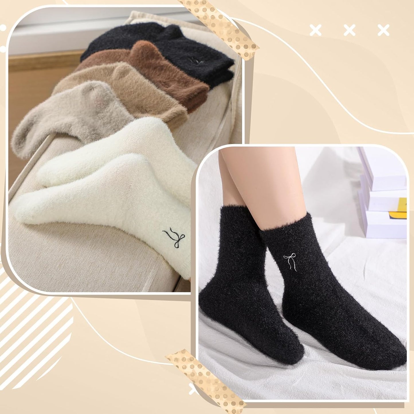 Geyoga 5 Pairs Fuzzy Socks for Women Cozy Spa Slipper Socks Coquette Preppy Stuff Soft Fluffy Home Sleeping Birthday Gift