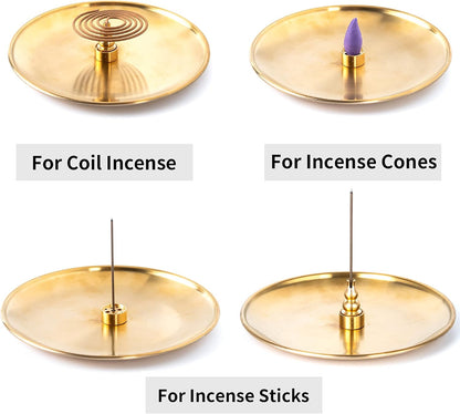 3 in 1 Brass Gourd Incense Burner Sticks Cones Coils Ash Catcher Home Decor