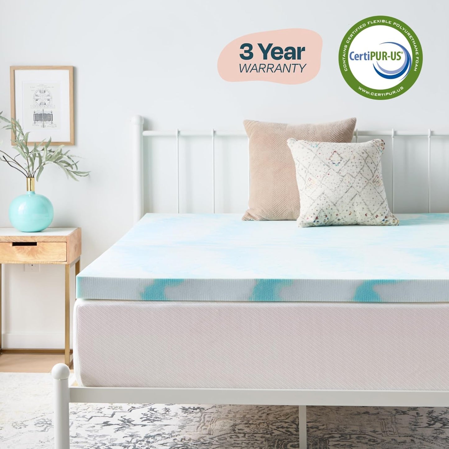 Linenspa Memory Foam Mattress Topper, Queen Size - 2 Inch Gel Infused Memory Foam - Plush Feel - Cooling and Pressure Relieving - CertiPUR Certified