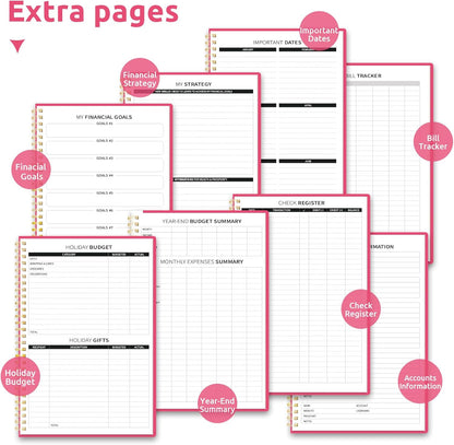 Budget Planner - Monthly Budget Book with Expense Tracker Notebook, Undated Bill Organizer & Finance Planner to Take Control of Your Money, Account Book to Manage Your Finances-Pink