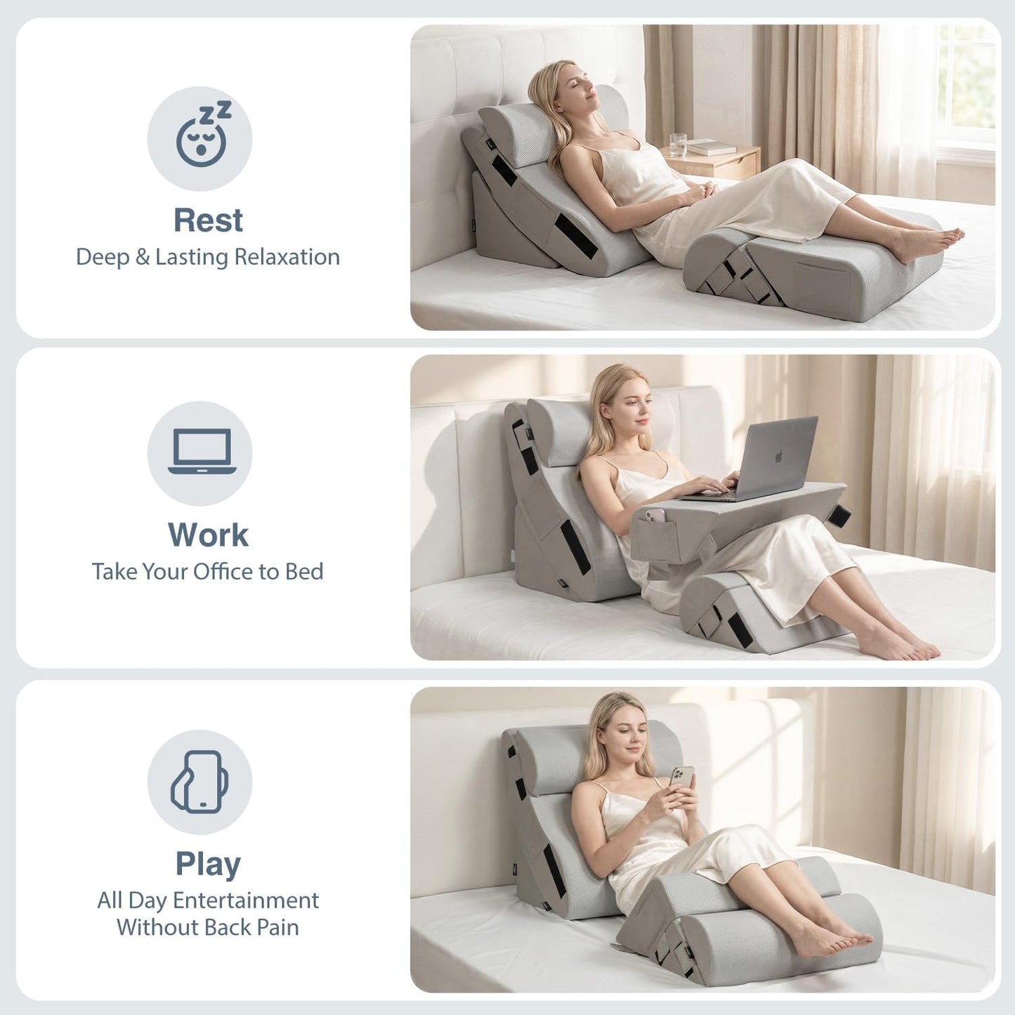 FifthQuarter 6PCS Orthopedic Wedge Pillow Set for After Surgery Recovery Sleeping: Adjustable Bed Wedge Post Surgery Pillows with Memory Foam for Upright Back Leg Pain Relief Acid Reflux & GERD Adults