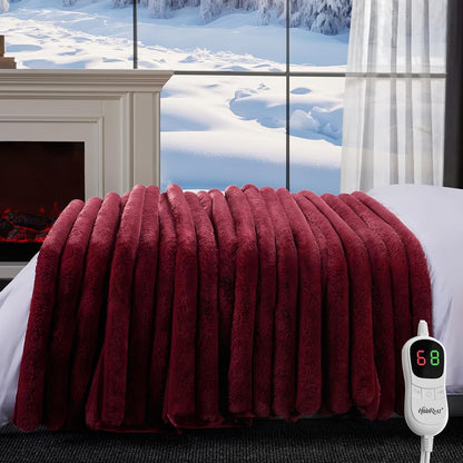 Heated Throw Blanket, Faux Fur Cozy Heating Blanket with Overheat Protection, 1/2/4/6/8 Hours Auto-Off 10 Heat Level, Machine Washable (50x60 Inches, Cream White)