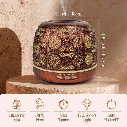 ARVIDSSON Essential Oil Diffuser 500ml, Aromatherapy Diffuser for Home, Ultrasonic Diffusers for Essential Oils, Metal Oil Diffuser with 7 Color LED Lights, Mist Timer and Auto Shut-Off Function