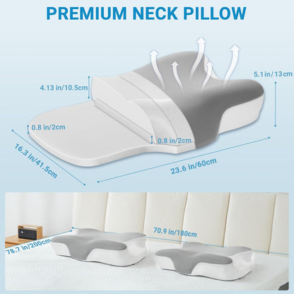 Elviros Cervical Neck Pillow for Neck Pain Relief, CPAP Pillow for Side, Back & Stomach Sleepers, Ergonomic Orthopedic Pillow for CPAP Users to Reduce Air Leaks and Mask Pressure, Dark Grey