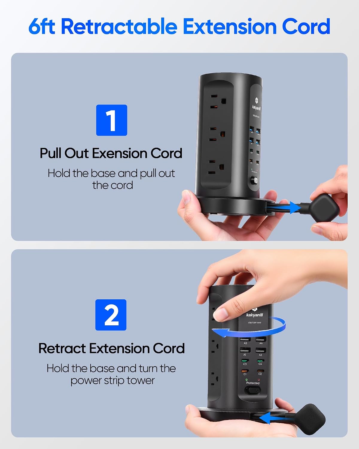 Power Strip Tower, kakyanill Charging Station 9 AC Outlets 8 USB Ports