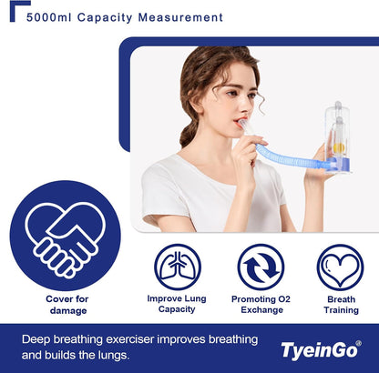 Breathing Exercise Device for Lungs, Lung Exerciser Device – 5000ml Volumetric Deep Breathing Trainer with Flow Rate Indicator for Respiratory Health & Recovery