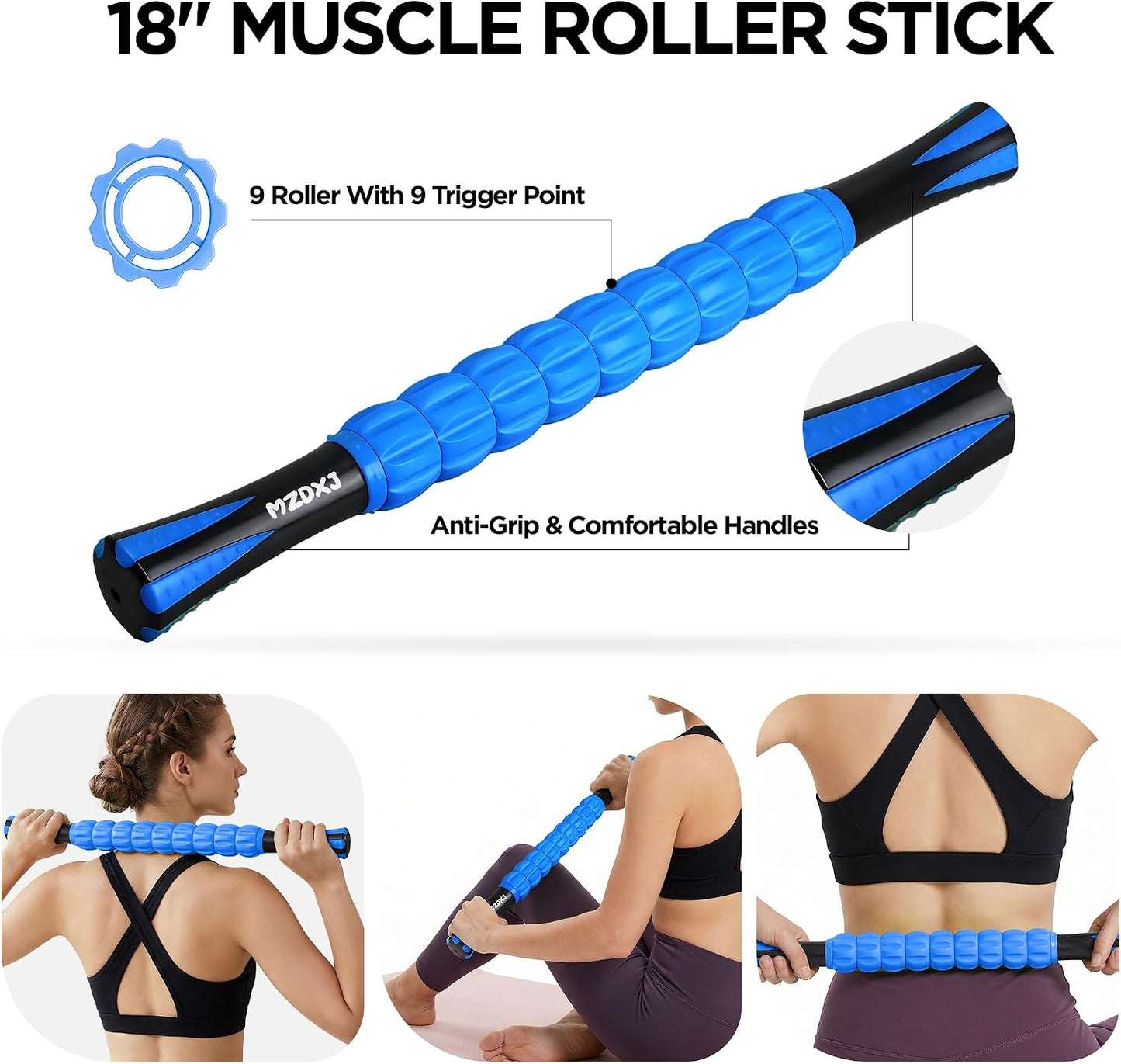 Muscle Roller Massage Roller Stick- Deep Tissue Fascia Blaster for Myofascial Pain Relief, Lymphatic Drainage & Body Sculpting, Handheld Physical Therapy & Recovery Tool (Pink black-18 inch)