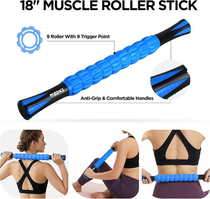 Muscle Roller Massage Roller Stick- Deep Tissue Fascia Blaster for Myofascial Pain Relief, Lymphatic Drainage & Body Sculpting, Handheld Physical Therapy & Recovery Tool (Pink black-18 inch)