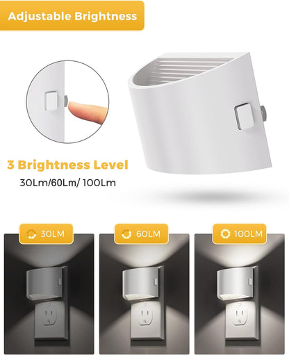 L LOHAS LED Night Light, Night Lights Plug into Wall with Dusk to Dawn Sensor, 3 Brightness Level, 2 Pack, 1600K Amber, White Housing