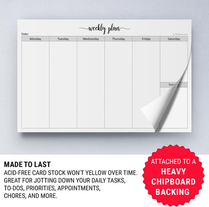 321Done Undated Weekly Planner Notepad, Jumbo 11x17 Desk Pad - 50 Tear-Off Sheets, Weekday Monday-Friday Schedule, Daily Task Planner for Home, Office & Student Use - Made in USA