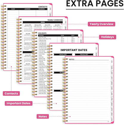 Planner 2026-2027 for Women & Men, Academic Monthly and Weekly Calendar Planner, Jul 2026 - Jun 2027, A5 (6.3" x 8.5"), Teacher Student Planning Book with Tabs, Ideal for Office School Supplies - Pink