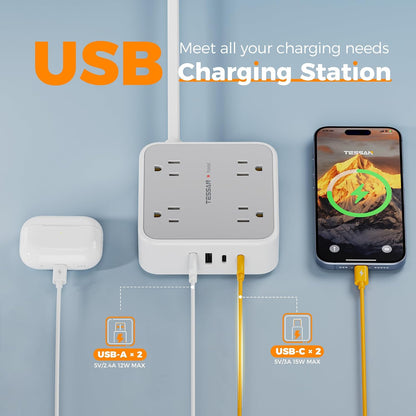 TESSAN Surge Protector Power Strip with 900J Surge Protection, 5 Ft, Grey