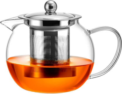 Baalaka Glass Teapot Stovetop 20 OZ/600ml, Tea pot with Removable 18/8 Stainless Steel Infuser, Borosilicate Clear Tea Kettle, Teapot Blooming and Loose Leaf Tea Maker Tea Brewer for Camping, Travel
