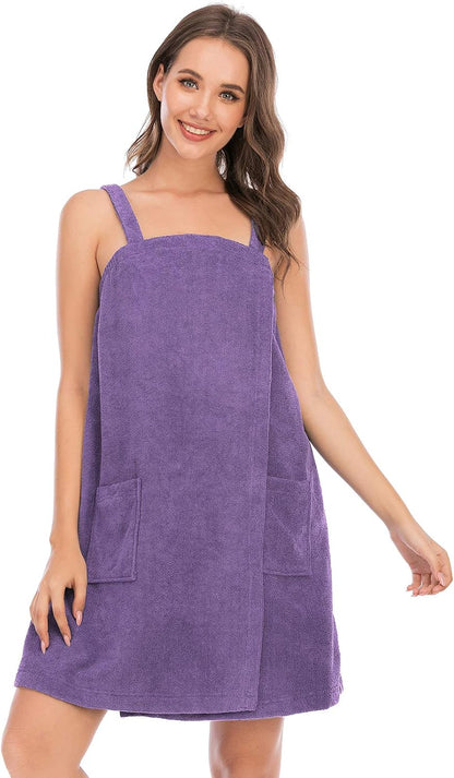 Veseacky Women Bath Wrap Towel for Womens Shower with Pocket Adjustable Spa Robe & Facial Headband