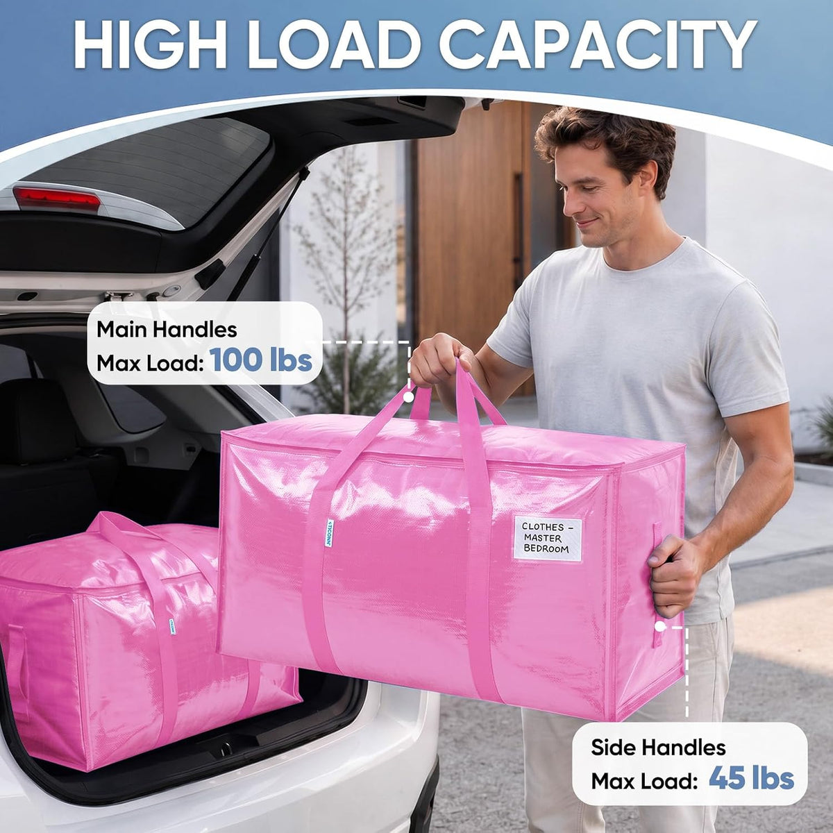 TICONN Extra Large Moving Bags Heavy Duty with Zippers & Carrying Handles, Durable Storage Bags Moving Boxes for Closet Organizers and Storage (Blue)
