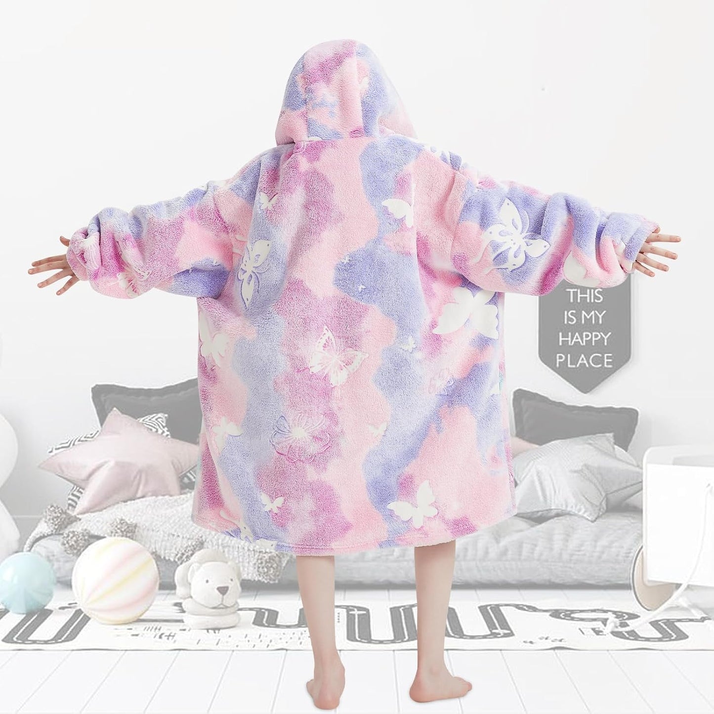 Fiosnow Glow in the Dark Unicorn Blanket Hoodies for Kids 6-13YR Oversize Wearable Blanket Hoodies for Boys Girls Teens