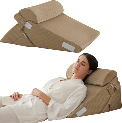 Bedluxe Wedge Pillow Headboard, 3PCS Orthopedic Bed Wedge Pillows Set for After Surgery, Adjustable Pillow Wedge for Acid Reflux&Back Pain Relief, Sleeping, Back Pillow for Bed Sitting Up, White/Grey