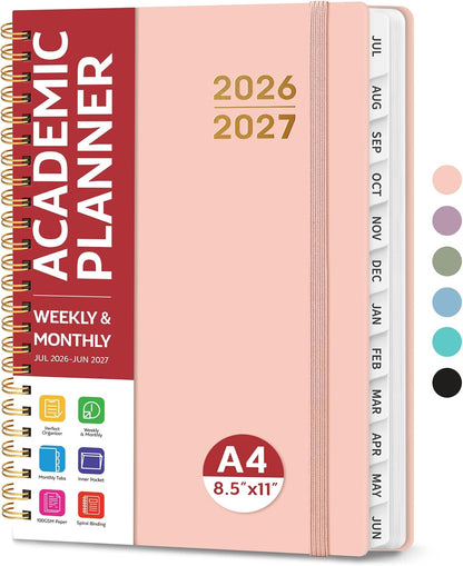 Planner 2026-2027 for Women & Men, Academic Monthly and Weekly Calendar Planner, Jul 2026 - Jun 2027, A5 (6.3" x 8.5"), Teacher Student Planning Book with Tabs, Ideal for Office School Supplies - Pink