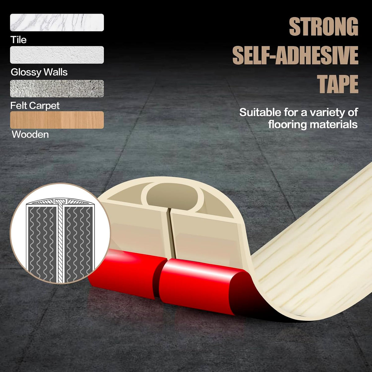 Floor Cord Cover Self Adhesive Cord Hider,10FT Cable Management, Extension Strip Protector for Wires, Prevent Cable Trips for Offices, Gyms, Exhibitions Cavity 0.39"(W) x 0.27"(H) BrownWood