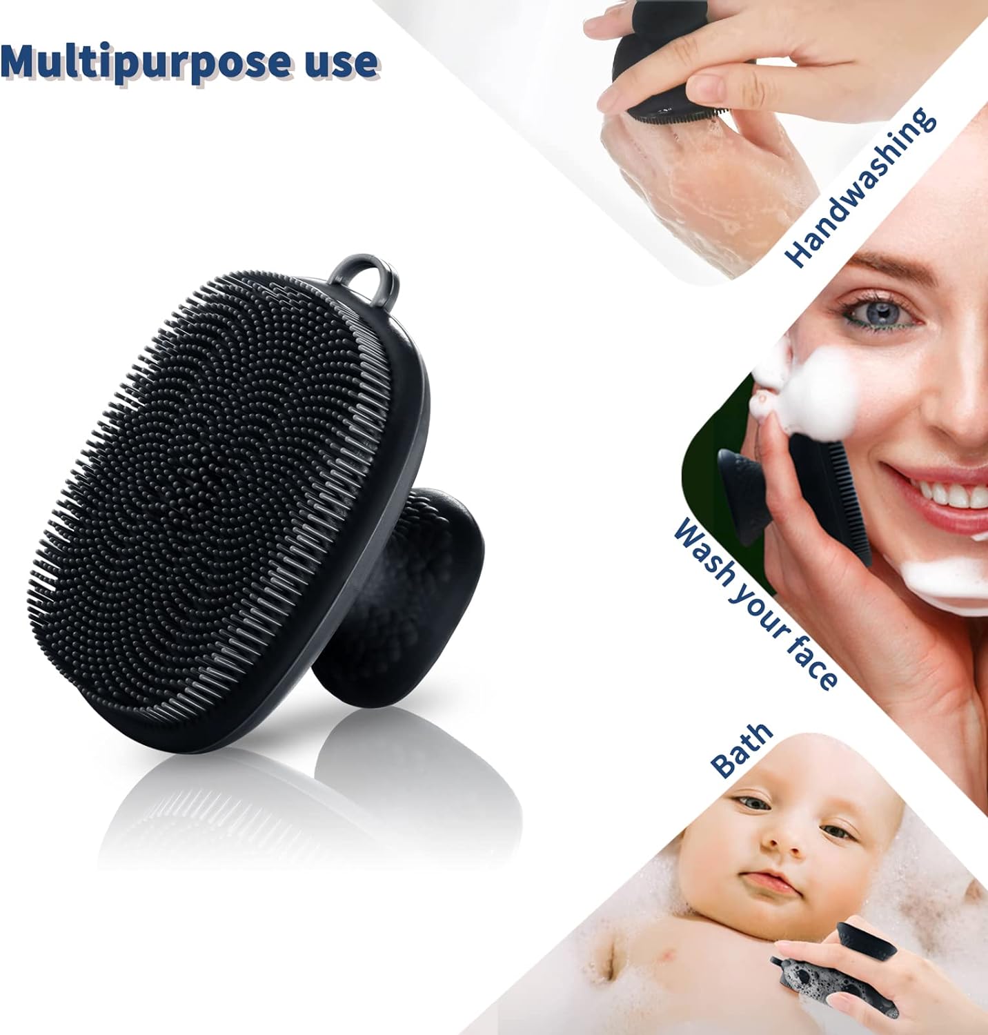 Back Scrubber for Shower & Face Scrubber, 2Pcs Silicone Exfoliating Brush Set with 17In Long Handle, Soft Body & Facial Cleansing Scrubber for Men Women