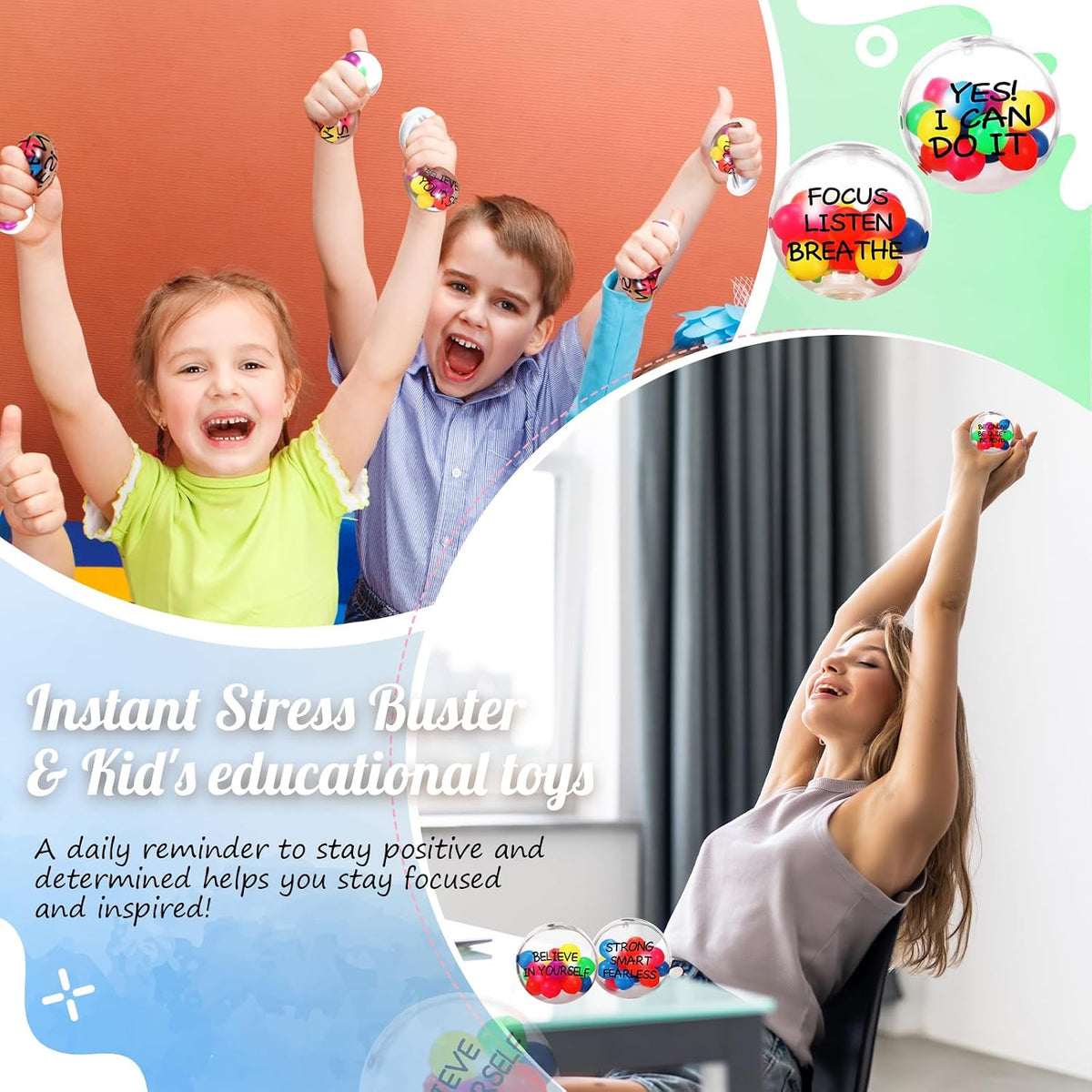 Shappy 12 Pcs Inspirational Sensory Balls, Motivational Fidgets, 2.36 Inch