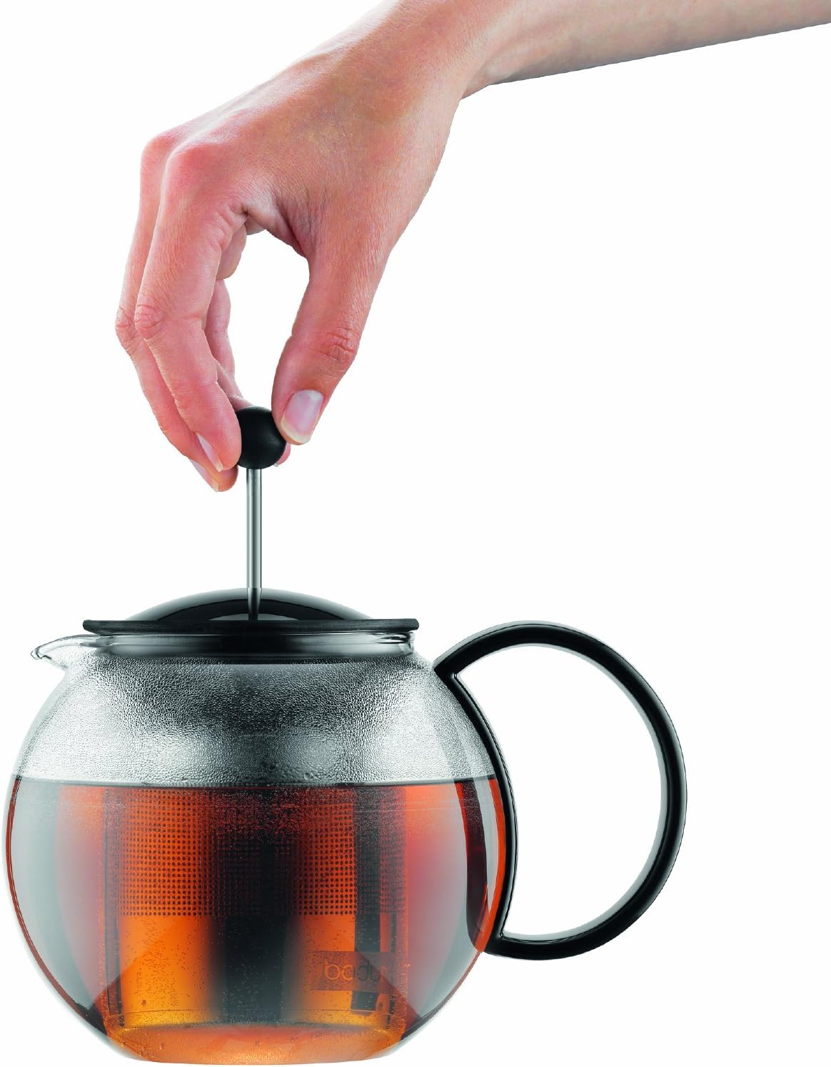 Bodum 34oz Assam Glass Tea Press with Stainless Steel Filter, Black Plastic Lid
