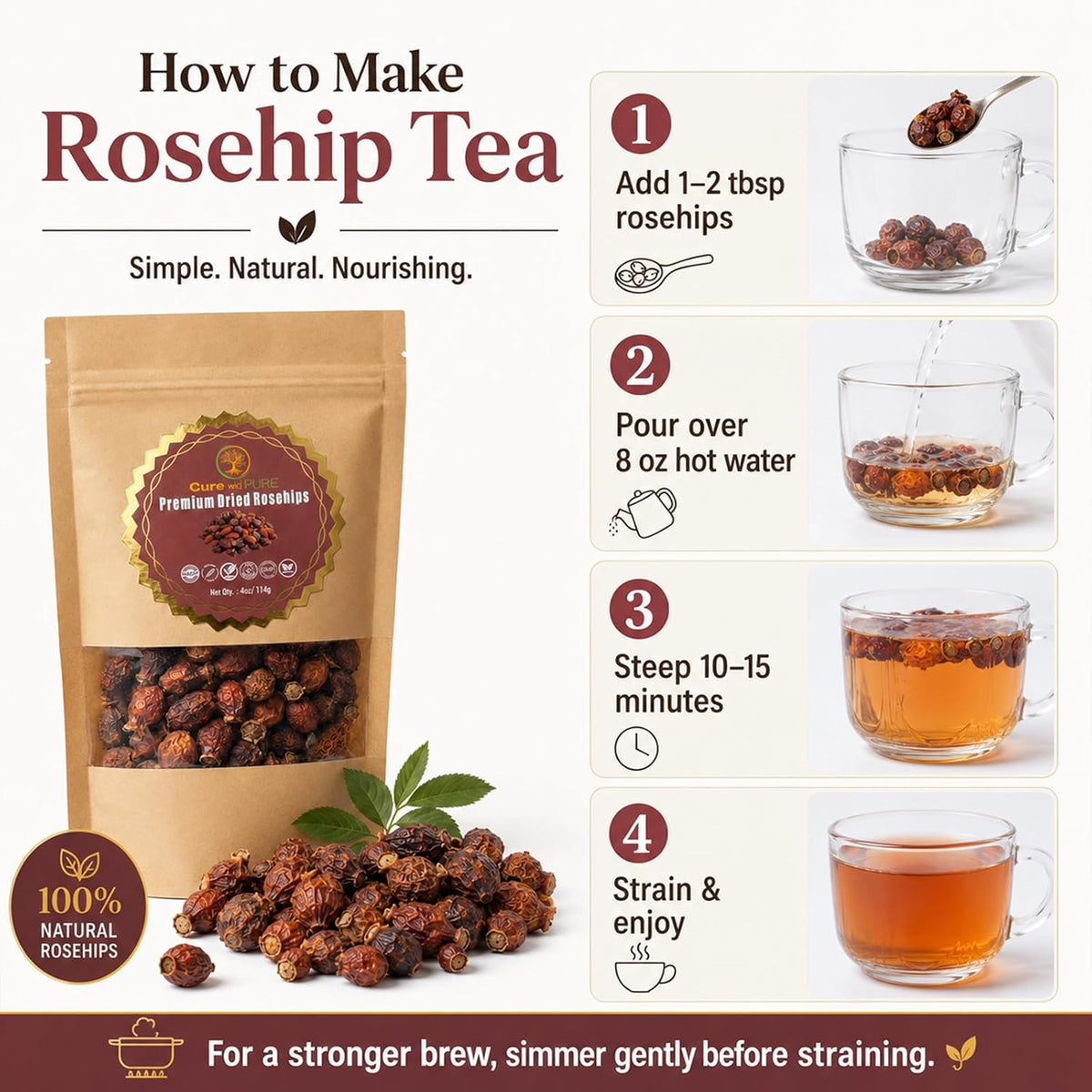 Cure wid Pure Dried Rose Hips 4oz RoseHip Tea Rich in Vitamin C