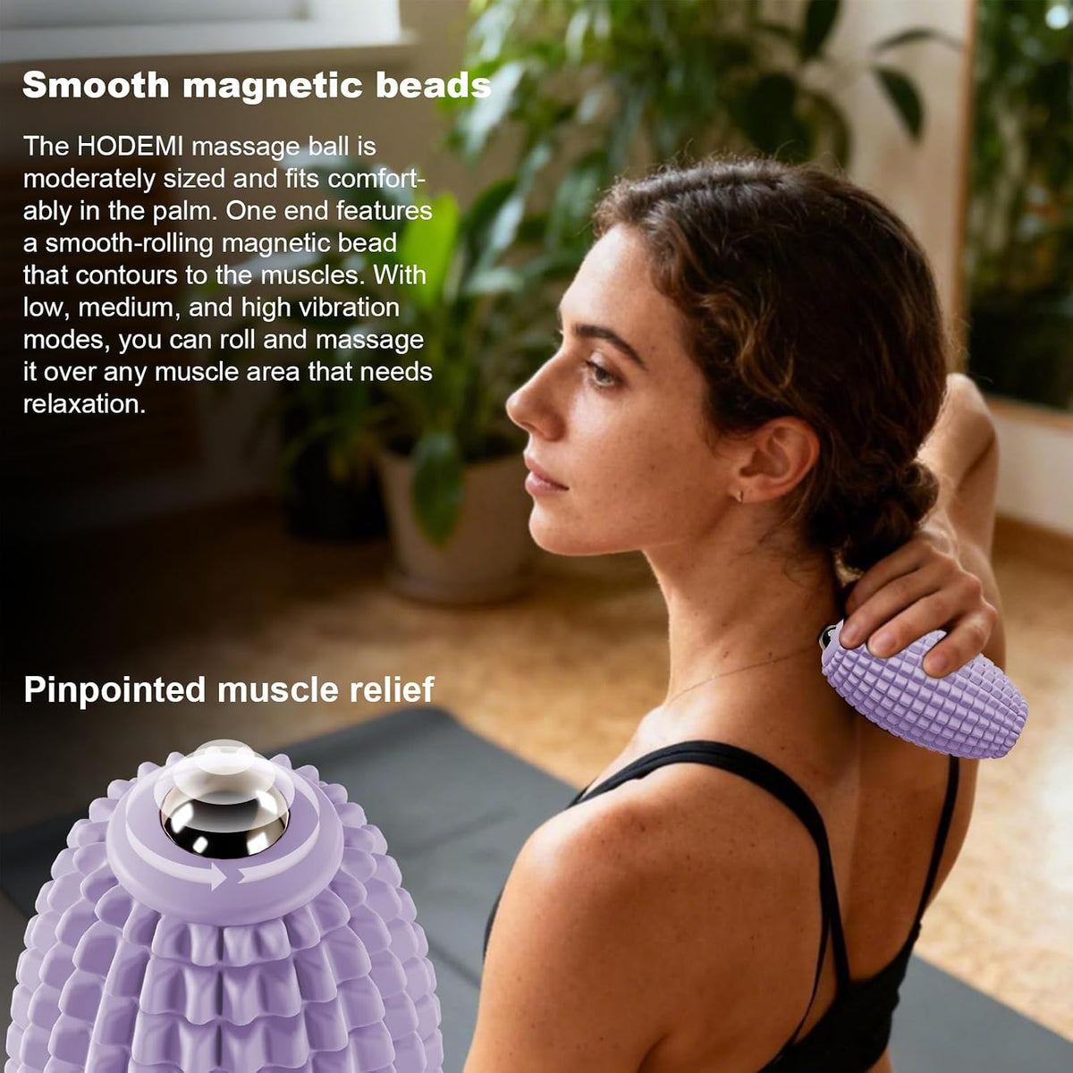 HODEMI Vibrating Massage Ball Roller with Rolling Head, 3 Speeds, Black