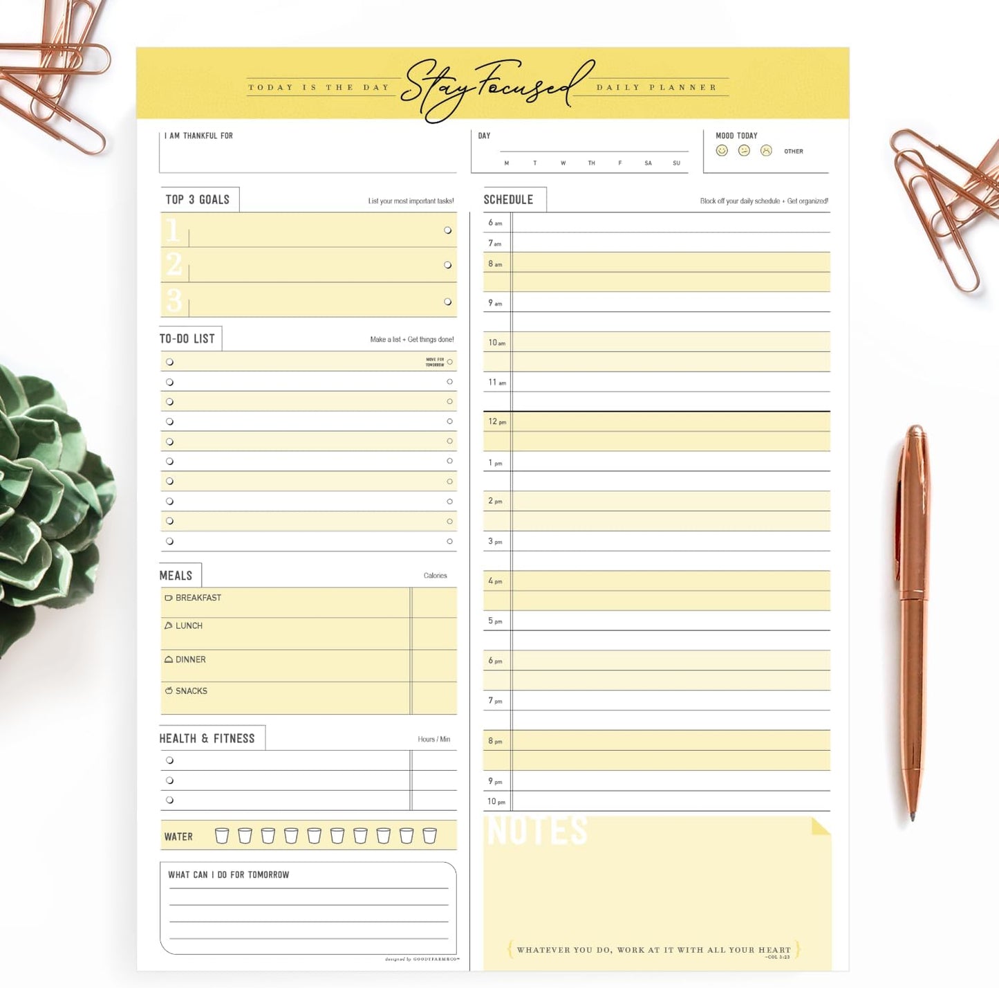 Daily Notepad Planner To Do Schedule - Stay Focused 50 Tear off Premium Made USA (Rose Pink)
