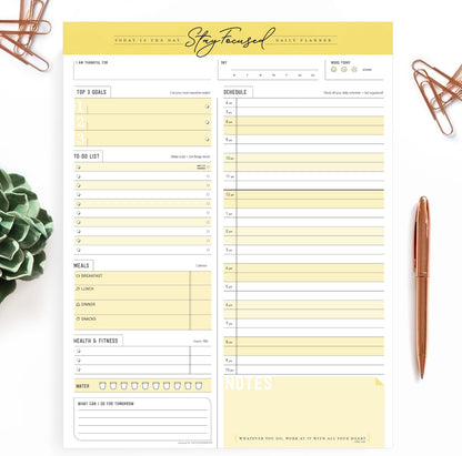 Daily Notepad Planner To Do Schedule - Stay Focused 50 Tear off Premium Made USA (Rose Pink)
