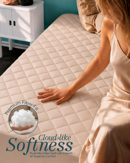 Quilted Fitted Mattress Pad, Queen Mattress Protector Topper with Deep Pocket Stretches up to 16 Inches, Machine Washable Mattress Cover by Utopia Bedding (White)