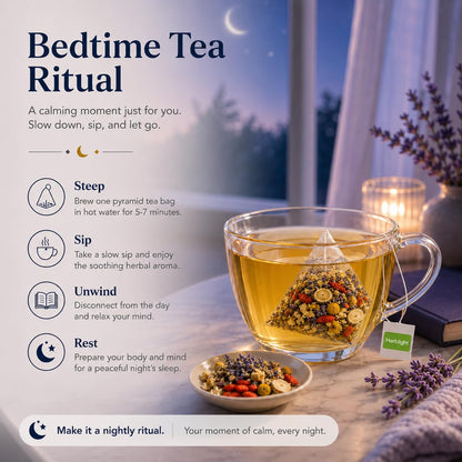 Herblight Sleep Tea with Valerian Root & Ashwagandha, Caffeine Free Bedtime Tea, Night Time Tea for Sleeping, Cortisol Calm Herbal Tea, Whole Leaf Pyramid Tea Bags, 25 Count