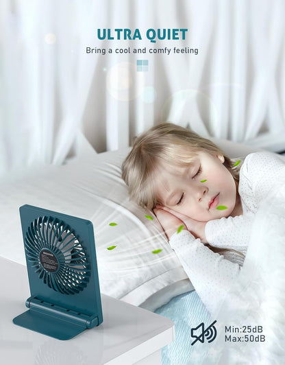 Zuvas Desk Fan Battery Operated Fan Rechargeable 180°Tilt Folding Personal Fan Ultra Quiet Small Portable 3 Speed Adjustable Strong Wind Fan For Office Bedroom Home Desktop Camping (White)