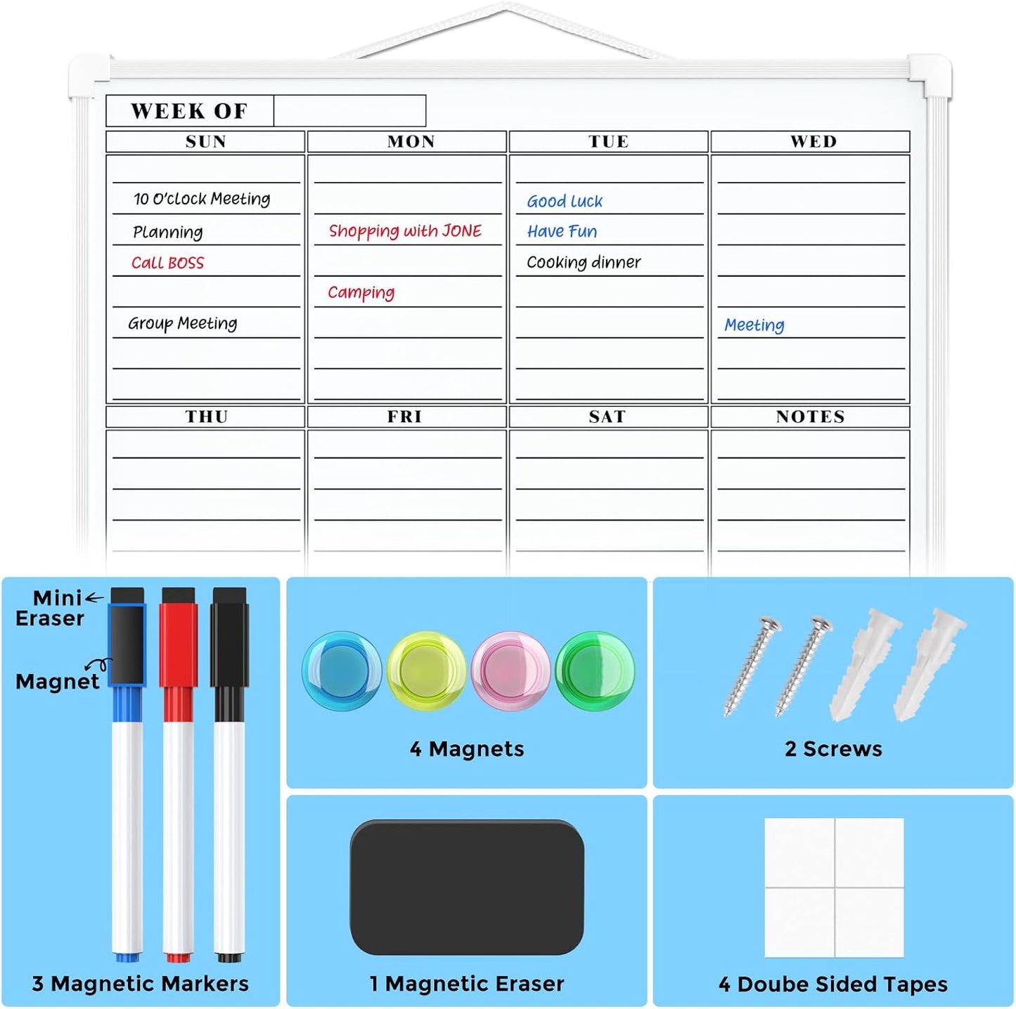 MaxGear Monthly Calendar Dry Erase Board for Wall, 16"x12", White Frame | Double-Sided, Hanging Small White Board, Portable Whiteboard for Planning, Drawing, Memo, to Do List, Home, Kitchen, Office