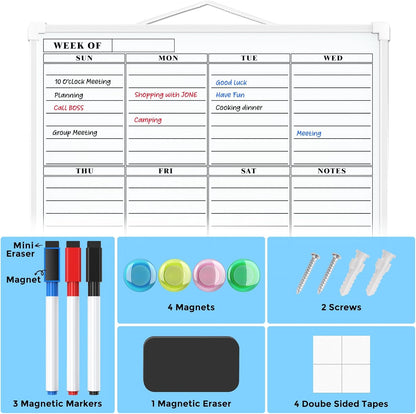MaxGear Monthly Calendar Dry Erase Board for Wall, 16"x12", White Frame | Double-Sided, Hanging Small White Board, Portable Whiteboard for Planning, Drawing, Memo, to Do List, Home, Kitchen, Office