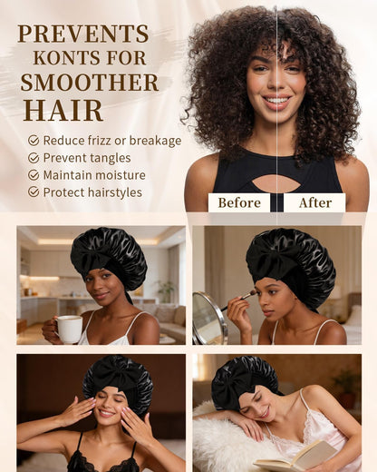Silk Bonnet for Women, Satin Bonnet for Sleeping, Large Sleep Cap with Elastic Tie Band for Curly Hair