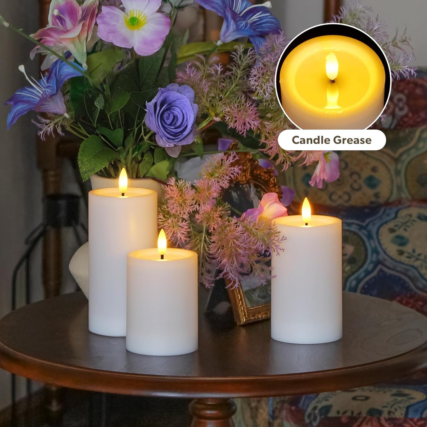 Yeelida Outdoor 4pcs Flameless Waterproof Candles with Handy Remote Control, Cycle Timer Battery Operated Candle Grease Effect LED Flickering Pillar Plastic Long Lasting (Ivory, 3" x4" 5" 6" 7")