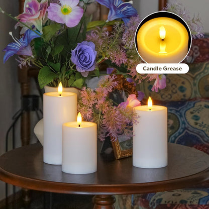 Yeelida Outdoor 4pcs Flameless Waterproof Candles with Handy Remote Control, Cycle Timer Battery Operated Candle Grease Effect LED Flickering Pillar Plastic Long Lasting (Ivory, 3" x4" 5" 6" 7")