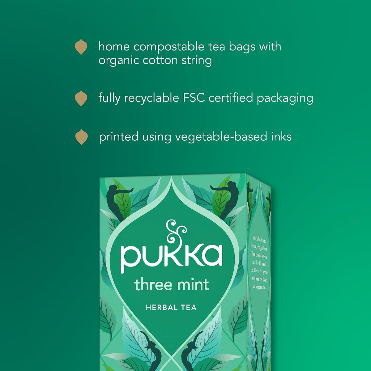 Pukka Three Mint Organic Herbal Tea Bags, 80 Total Bags (20 Count 4-Pack)